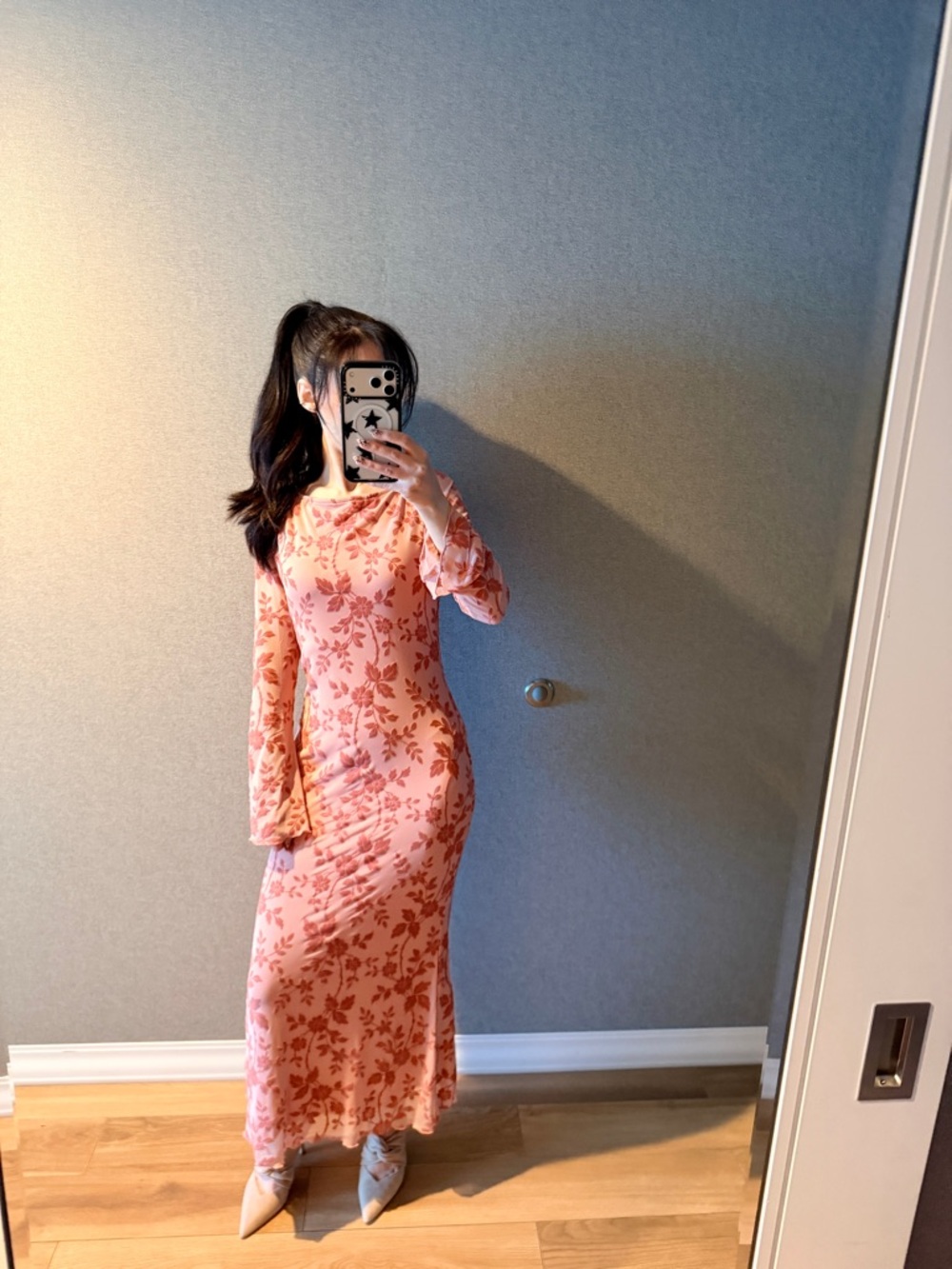 Floral Pink Long-Sleeve Maxi Dress